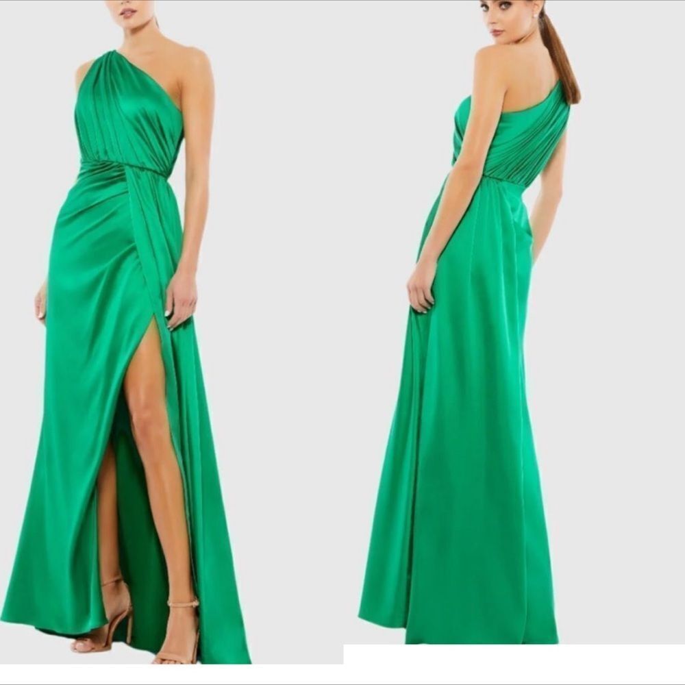 Mac Duggal Emerald Draped Maxi Dress